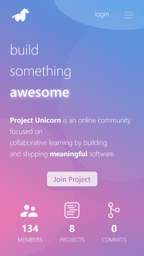 Project Unicorn app landing page